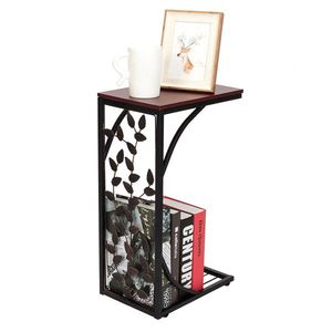 Tavolino Laterale Contemporaneo Fatto a Mano 54*30.5*21CM con Motivo a Foglia in Ferro e Vetro, Tavolino da Caffè Marrone con Piano in Marmo per Soggiorno e Bar - Product Image 3