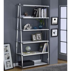 Librerie Eleganti a 6 Ripiani Fissi in Bianco Lucido e Cromo - Product Image 2