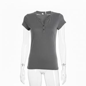 T-shirt gris ample à col rond et manches courtes pour femme, coupe décontractée, 100 % coton jersey, couleur unie, toutes saisons - Product Image 2