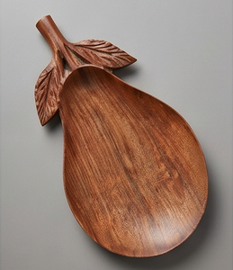 Plato de servir de madera hecho a mano con forma de pera y diseño de hojas, estilo clásico, plato de forma irregular para el hogar, restaurantes y eventos. - Product Image 1