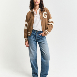 Chaqueta de punto estilo universitario para mujer, personalizada, cálida y de moda, con bolsillos con ribete. - Product Image 5