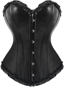 Corset Bustier Gainant en Cuir Véritable pour Femme, Sans Bretelles, à Crochets et Œillets, avec Volants, pour Affiner la Taille - Product Image 3