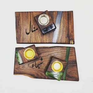 Brûleur d'encens artisanal de luxe en résine époxy et bois massif Golden Horizon, porte-encens et récupérateur de cendres pour la relaxation et le spa - Product Image 3