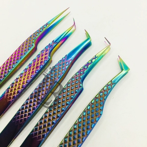 Pince à épiler professionnelle en acier inoxydable anti-magnétique à pointe diamantée pour extensions de cils, finition plasma arc-en-ciel, produit de haute qualité - Product Image 5