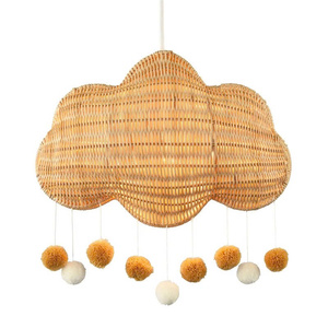 Wholesale High Quality Handcrafted Natural Rattan <b>Cloud</b> Pendant <b>Light</b> <b>Shade</b> with Hanging Pompoms for Kids Bedroom Home Decor - Product Image 3