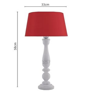Modern White Wood Pillar Table Lamp with Red <b>Drum</b> <b>Shade</b> Decorative <b>Lighting</b> for Living Room - Product Image 2