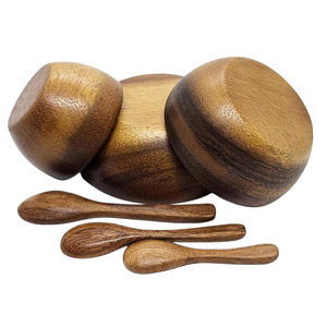 Cuenco redondo de madera con acabado natural con cuchara para postre, aperitivo, aperitivos, frutas secas, cuenco pequeño seguro para alimentos para uso doméstico y en la cocina - Product Image 4