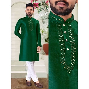 Kurta ผ้าไหมกระจกทำงานจริงพร้อมชุดนอนสีเขียวทันสมัย - Product Image 1