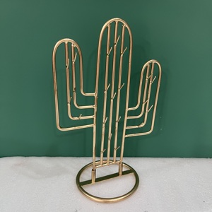 Modern Metal Cactus Jewelry Stand Gold Plated Necklace <b>Holder</b> <b>Earring</b> Organizer Decorative Display Rack - Product Image 1