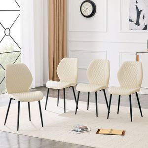 Set di 4 Sedie da Pranzo Moderne di Lusso in PU Trapuntato Bianco Diamantato con Gambe in Metallo Nero per Sedute Imbottite - Product Image 2