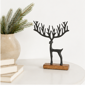 Escultura de Reno Navideño de Metal Negro Moderno al por Mayor con Base de Madera, Figura Minimalista de Ciervo de Aluminio para Decoración de Mesa - Product Image 2