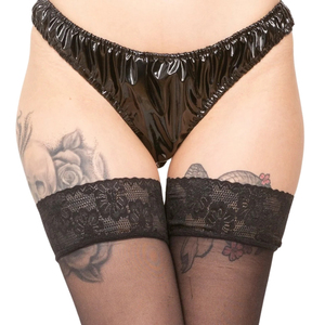 Ensemble de lingerie sexy pour femme en cuir verni noir, comprenant un string à dentelle et une culotte taille basse sans couture de style uni - Product Image 5