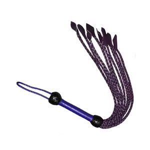 Fouet en cuir de haute qualité avec bandes en maille noires, poignée violette, motif cœur, pour usage équestre, personnalisable - Product Image 2