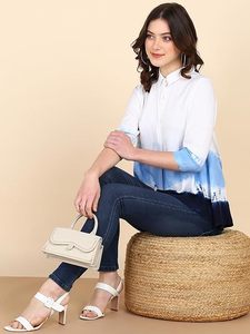 Camisa Maaesa para Mujer, de Rayón, Hecha a Mano, con Cuello Abotonado y Tinte Tie-Dye, Manga 3/4, Corte Regular, Casual, para Primavera/Verano - Product Image 2