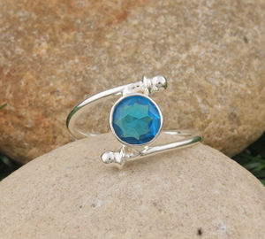 Anillo de Topacio Azul Natural en Plata de Ley para Mujer, Anillo Clásico de Compromiso y Boda con Engaste de Bisel, Joyería de Piedra de Nacimiento de Noviembre - Product Image 2