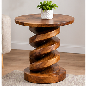 Table basse ronde en bois écologique de style Art déco moderne avec pieds en spirale pour la décoration de salon - Product Image 1