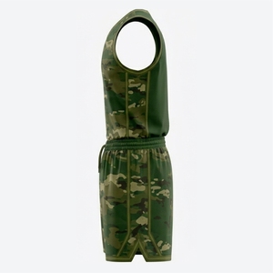 Conjunto de Uniformes de Baloncesto de Camuflaje para Hombre, Sin Mangas, Cuello en V, Transpirable, con Shorts de Malla y Cierre con Cordón - Product Image 2