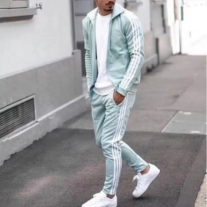 Nueva Llegada, Conjuntos Deportivos de Invierno Personalizados con Franjas Laterales, 100% Algodón, Color Verde Claro, con Capucha, Secado Rápido - Product Image 2