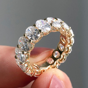 Iced Jewelz 1 Carat Oval Cut <b>Ring</b> 14K yellow Gold Gold Plated for her IGI engagement <b>ring</b> wedding <b>ring</b> - Product Image 5