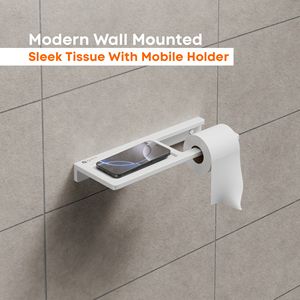 Sleek Tissue Holder Wall Mounted Metal Rack With Mobile Phone <b>Shelf</b> Heavy Duty Bathroom Storage Hardware Double Function Silver - Product Image 2