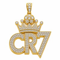 Pendentif Couronne de Football Personnalisé Sertie de Diamants, Or Jaune 18K, Diamants de Laboratoire, Fabricant de Colliers Sportifs