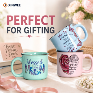 Ensemble de tasses à café en grès personnalisables à motif floral – Nouveau design, tasses en céramique multicolores pour le camping, style élégant - Product Image 2