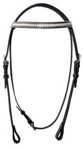 Cabezada para caballo estilo western ajustable, trenzada a mano, de cuero genuino, con frenteal de cuero crudo blanco y cuero marrón, 54 - Product Image 3