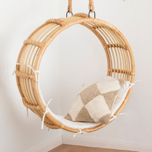 Kids moon shape hanging chair natural rattan <b>egg</b> swing chairs outdoor patio & bedroom furniture - Product Image 1