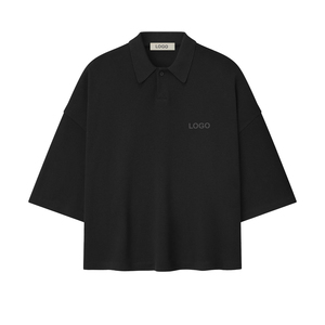 Men's trendy Oversized Cropped Polo <b>Sweatshirt</b> Men 3/4 Sleeve Cotton Pique Premium Streetwear OEM Casual Fashion men Top - Product Image 1