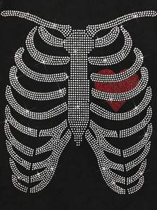 Custom Men's High Quality Rhinestone <b>Skeleton</b> Graphic Men’s Shirts Cotton Oversized Streetwear Crystal Stud Design <b>Tshirts</b> - Product Image 3