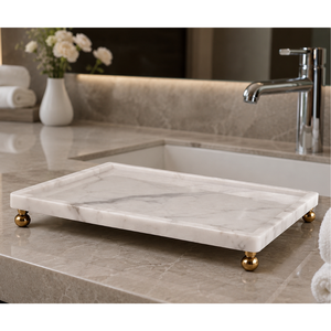 Bandeja de tocador de mármol rectangular con patas doradas, minimalista y moderna, para decoración de baño, organizadora, móvil, para mostrador de bodas y cumpleaños - Product Image 1