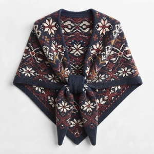 Châle-écharpe en tricot épais et chaud pour femme, style poncho, surdimensionné, à franges et pompons, en tricot torsadé lourd, Fournisseur - Product Image 4