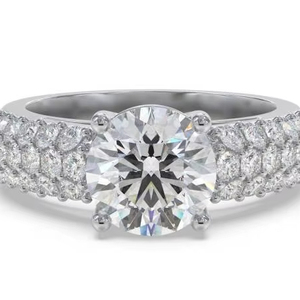 Anillo vintage de tres filas de diamantes redondos de 0.75 quilates, diamantes cultivados en laboratorio, en oro amarillo, blanco, rosa y platino de 18 quilates. - Product Image 1