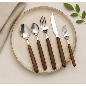 Ensemble de couverts en acier inoxydable pour hôtels et restaurants, avec manche en bois de noyer naturel, écologique, poli miroir - Product Image 5
