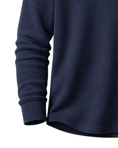 <b>Mens</b> Waffle Henley Long Sleeve <b>Thermal</b> T Shirt Navy Blue Casual Button Neck Winter Wear <b>Top</b> Cotton Slim Fit Breathable Fabric - Product Image 5