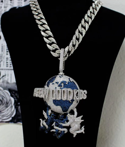 Custom "A FEW GOOD KIDS" Globe Moissanite Pendant | Iced Out Earth & <b>Angel</b> Design | 925 Sterling Silver Hip Hop Pendant - Product Image 5