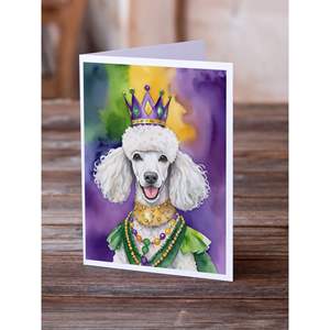 White Poodle King of Mardi Gras Greeting Cards Pack of 8 Whimsical A7 Note Blank Cards with <b>Envelopes</b> <b>5x7</b> Size - Product Image 2