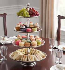 Support à gâteau en acier inoxydable de qualité supérieure à cinq niveaux, plateau de service réutilisable multi-étages pour une présentation élégante des desserts - Product Image 4