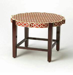 Mesa auxiliar de estilo marroquí con incrustaciones de hueso en forma de pilar arqueado, disponible a precios de mayorista, con arte intrincado en blanco y negro. - Product Image 4