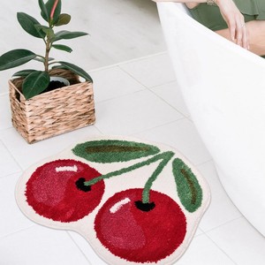 Tapis de bain en coton à motif cerise, forme originale, épais et touffeté, avec dos antidérapant en caoutchouc pour usage domestique - Product Image 2