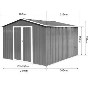 10X8 FT capannone di stoccaggio esterno in metallo grigio resistente alle intemperie porte chiuse a chiave per attrezzi da giardino Patio di stoccaggio del prato - Product Image 3