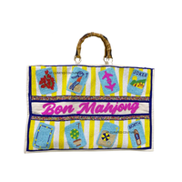 Grand sac fourre-tout en toile brodé à la main XXL avec poignées en bambou et fermeture à glissière |   Sacs de plage durables et tendance