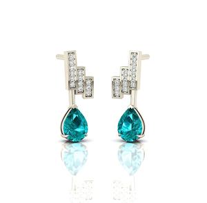 Boucles d'oreilles clous en tourmaline Paraiba avec accents de moissanite, en argent sterling 925, bijoux fins pour femmes - Product Image 1