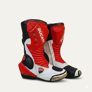 Bottes de moto pour homme, rouge, blanc, noir, mi-mollet, fermeture éclair, cuir véritable, semelle extérieure en caoutchouc résistant à l'abrasion, semelle intermédiaire en EVA - Product Image 2