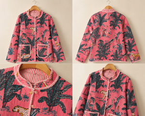 Veste matelassée rose vintage pour femme, imprimé animalier fait main, 100% coton biologique, manteau bohème indien Kantha réversible, cadeau - Product Image 5