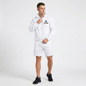 <b>Men's</b> White Nylon Windbreaker Tracksuit Set 2pcs-Hooded Lightweight <b>Summer</b> <b>Jacket</b> and Shorts Quick Dry Sports Jogging Suit - Product Image 3