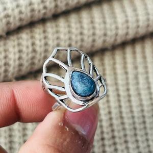 <b>Lapis</b> <b>Lazuli</b> Lotus Brass <b>Ring</b> Silver Plated Floral Statement Wholesale <b>Ring</b> for Women - Product Image 4