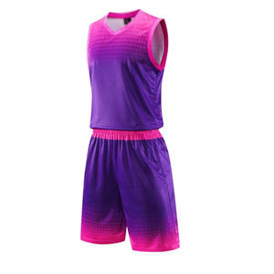 Unisex Gradient for Pink Basketball Jersey Set Sleeveless V-Neck Breathable Mesh Quick Dry Polyester Sportswear Adults All - Product Image 1