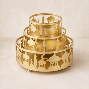 Factory Wholesale 3Pcs Gold Metal Ramadan Serving <b>Trays</b> Set Hollow Out Mosque Laser Cut Eid Mubarak Food <b>Storage</b> Container - Product Image 3