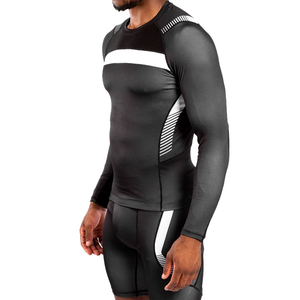T-shirt de sport à manches longues pour homme, noir et blanc, à séchage rapide, à compression intégrale - Product Image 2